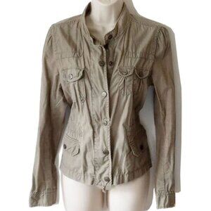 *50off3* Ann Taylor Loft 100% Cotton Zip Snap Utility Jacket M Khaki Military